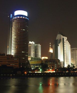 Ningbo Night Cityscape With River Skyscrapers