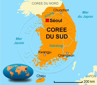 Carte de la Corée du Sud