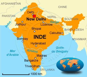 Carte de l'Inde hors Rajasthan et Delhi