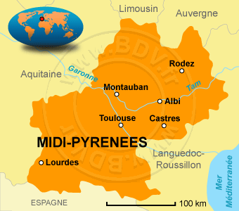 Carte de la région Midi-Pyrénées
