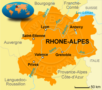 Carte de la région Rhône-Alpes