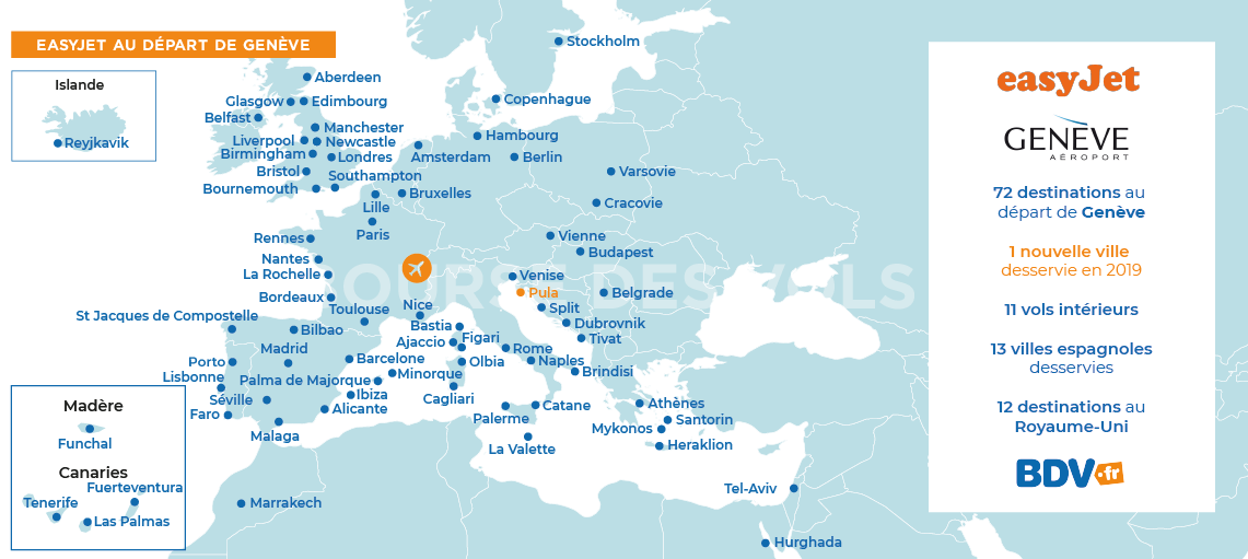 Destinations Easyjet départ Geneve