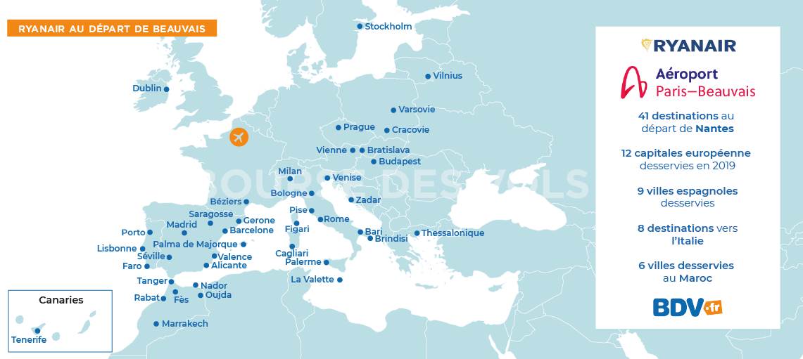 Destinations Ryanair départ Beauvais