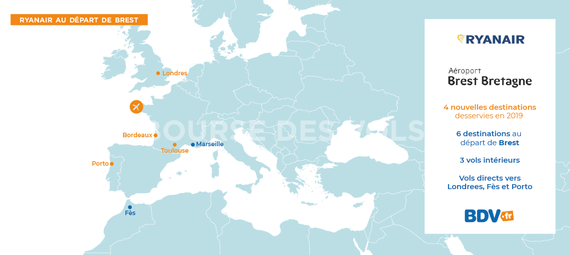 Destinations Ryanair départ Brest