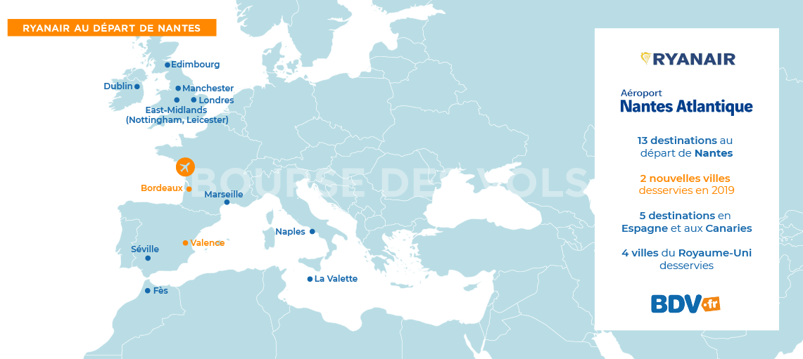 Destinations Ryanair départ Nantes