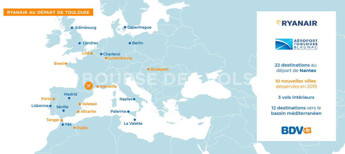 Destinations Ryanair départ Toulouse