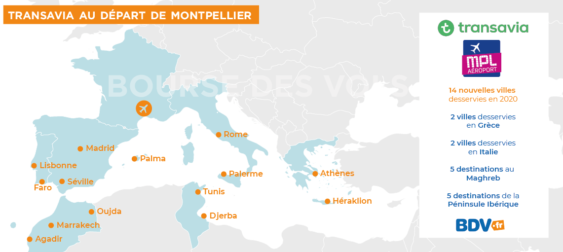 Destinations Transavia départ Montpellier