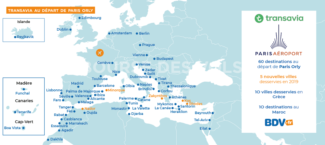 Destinations Transavia départ Orly