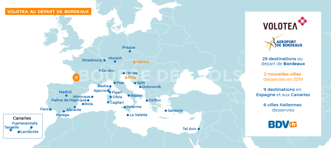 Destinations Volotea départ Bordeaux