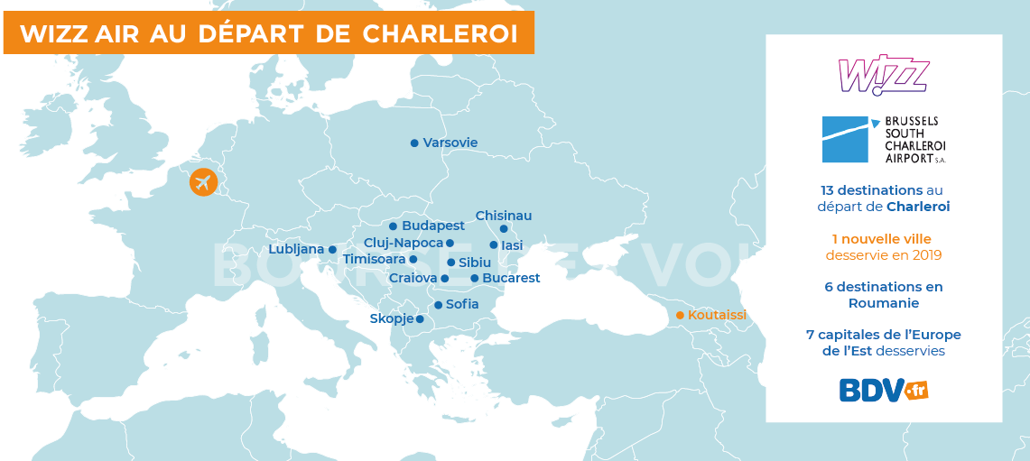 Destinations Wizz-air départ Charleroi